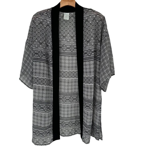Kona Sol Womens Kimono Cardigan cover up swim Black Pattern Size S/M - Picture 2 of 10